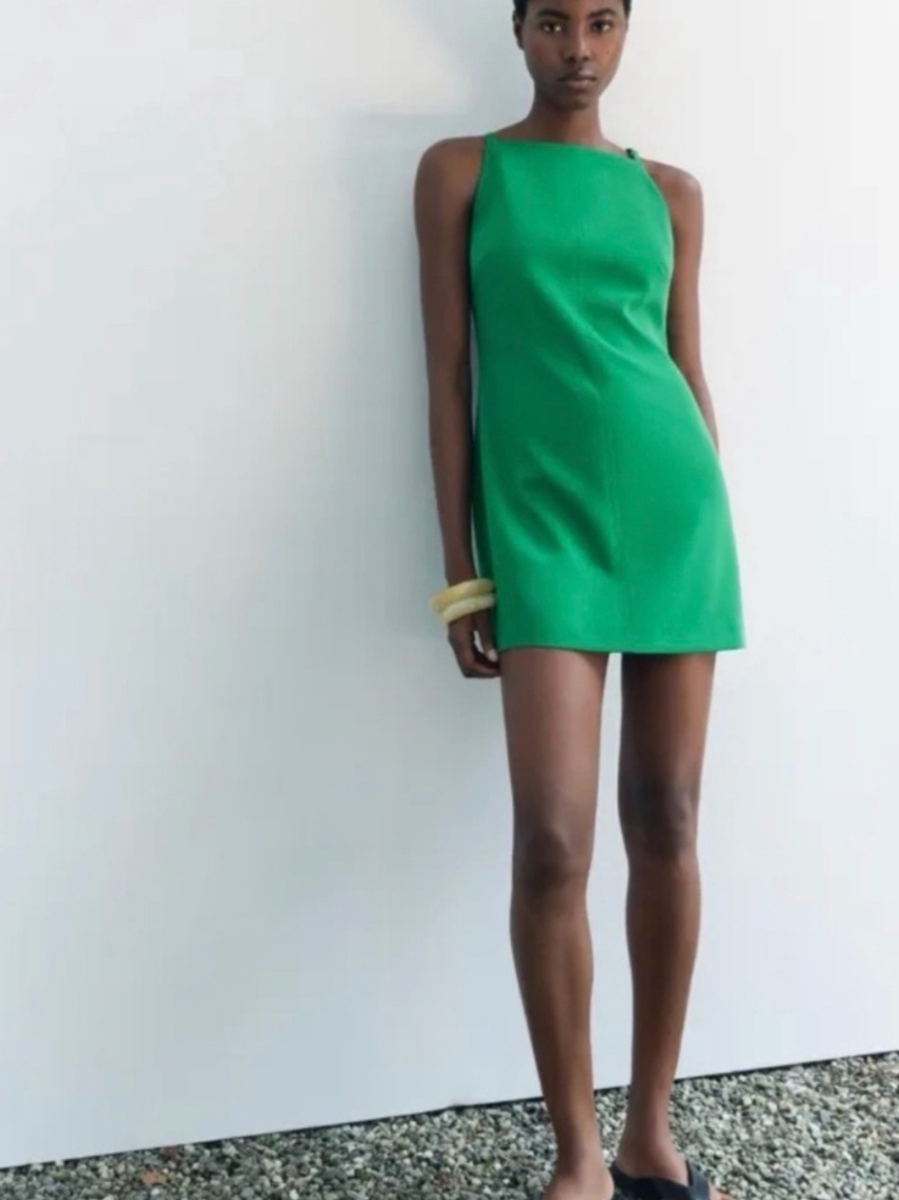 Zara Bright Green Sleeveless Mini Shift Dress